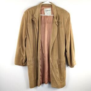 Vintage Saks Fifth Avenue Lanna S Leather Suede Jacket Women Long Tan USA Rare
